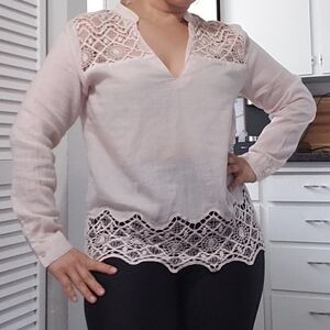 ZARA V-NECK LACE TRIM TUNIC, SIZE M